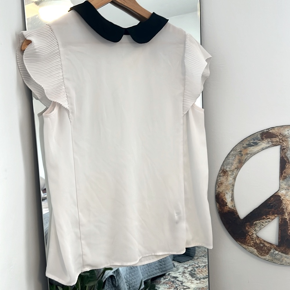 Adrianna Papell Ivory Blouse with Black Collar